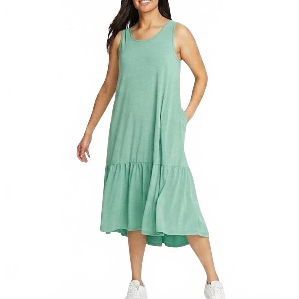 NEW EDDIE BAUER departure sleeveless midi dress - plus in dusty loden